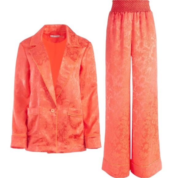 Alice + Olivia Shanda Blazer & Willis Pyjama Pant suit set in coral brocade - Picture 2 of 13